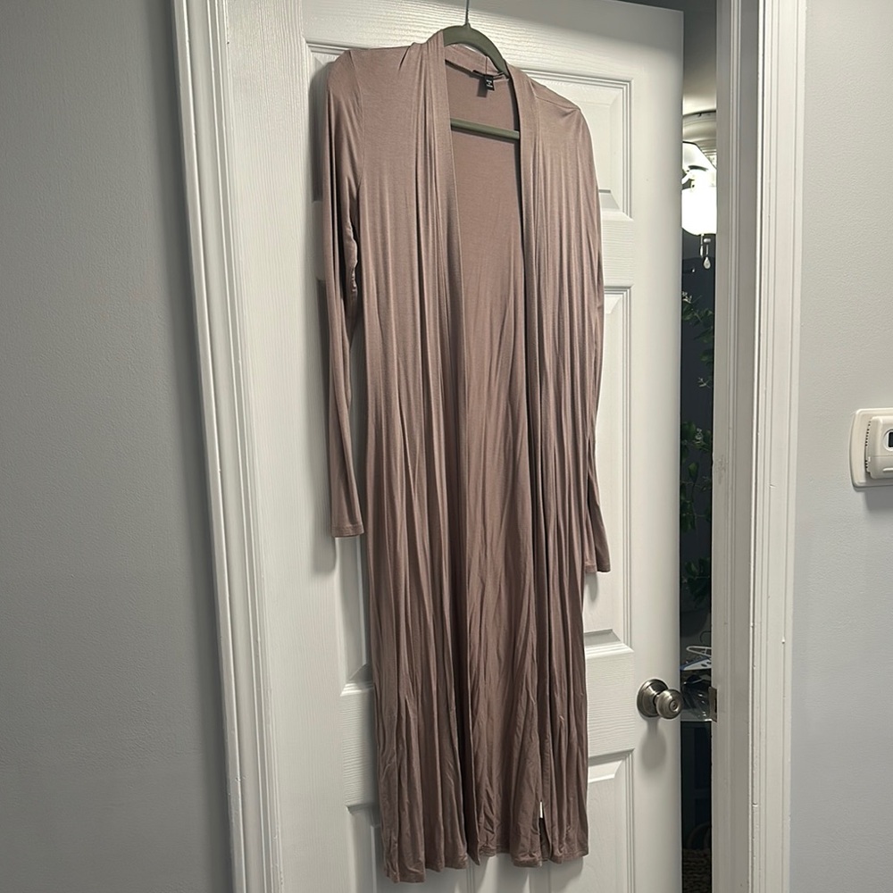 Taupe Long Open Cardigan
